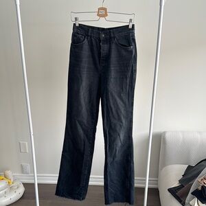Black Straight Leg Jeans with High Waist and Full Length